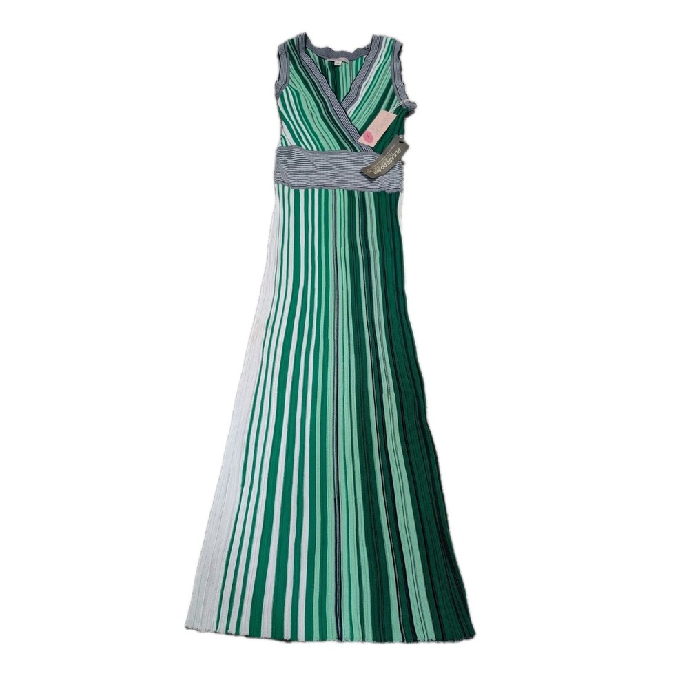 Eva Mendes Dress Womens S Green Blue White Striped Sleeveless Knit Long Maxi NWT